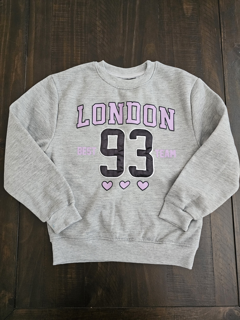 Pink Velvet Grey Sweatshirt with Pink 'LONDON' and Black 93 Graphic